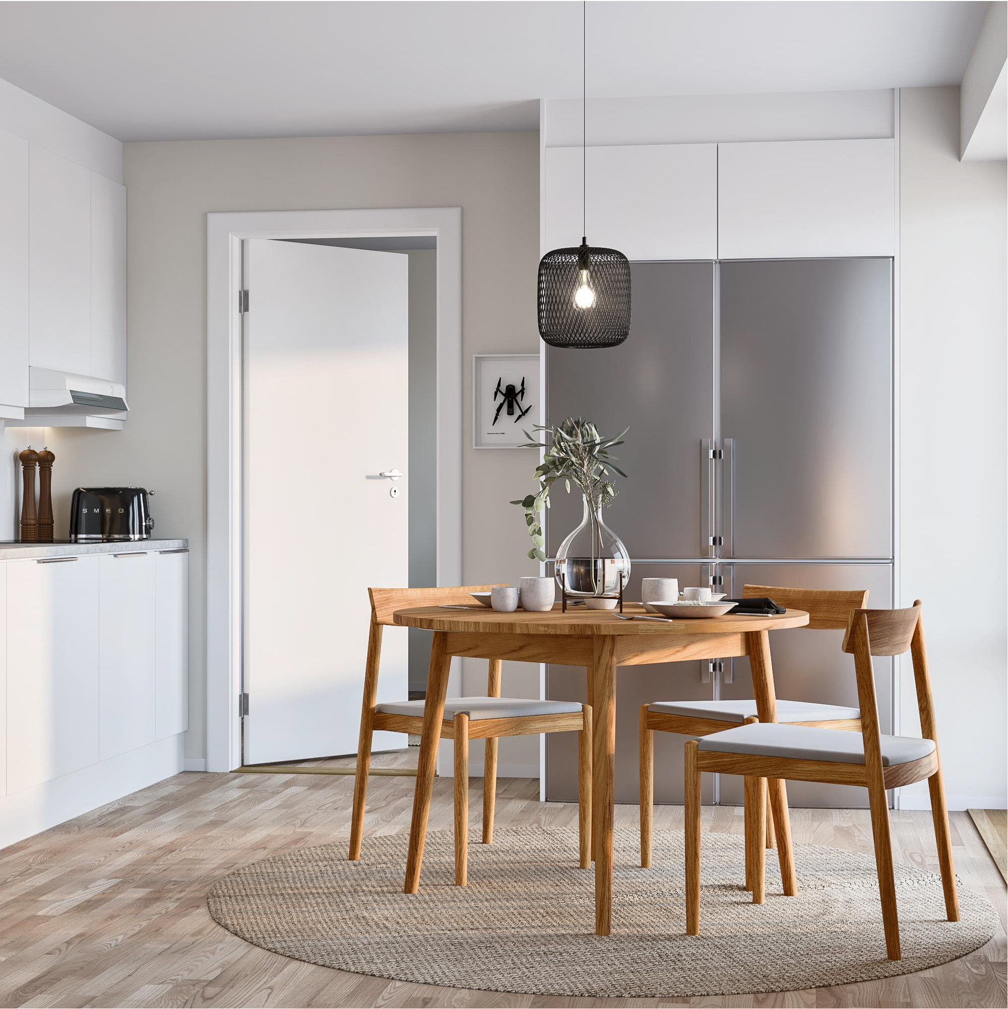 Tammepuidust ümmargunepikendatav söögilaud