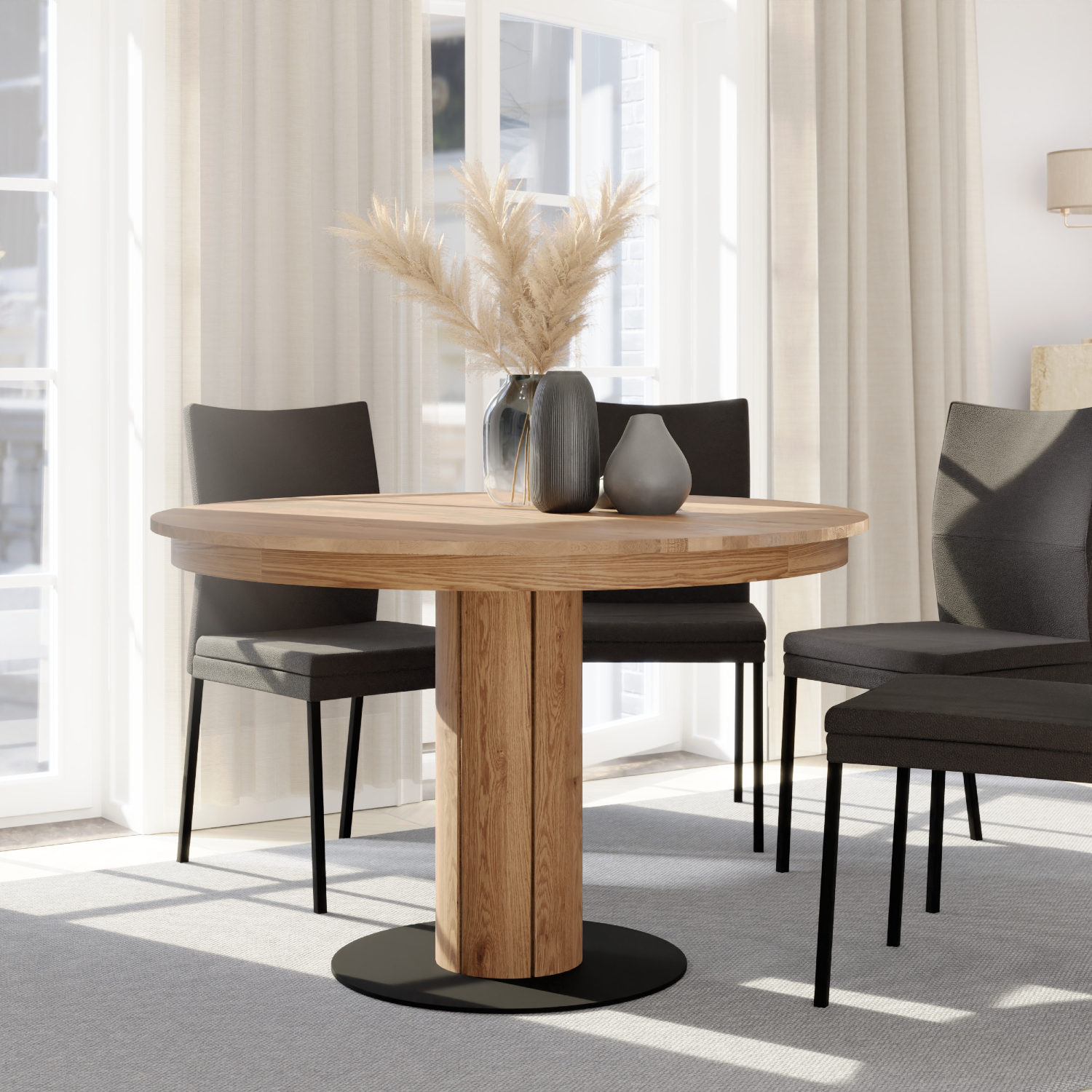 ümmargune söögilaud pikendatav tamm tammepuidust